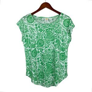 C&C California Top Short Sleeve Shirt Green White Floral Linen Knit Women’s M